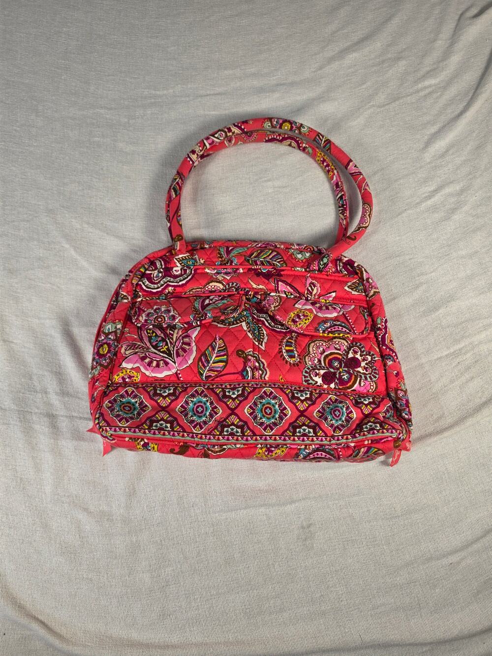 Vera Bradley Bowler Satchel Call Me Coral Pink Paisley Purse